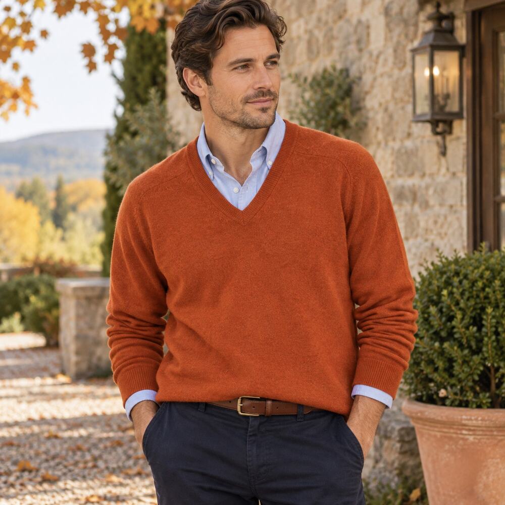 Puritan Aqua Knit Sweater Mens XL Orange Lambswool V Neck Preppy Vintage